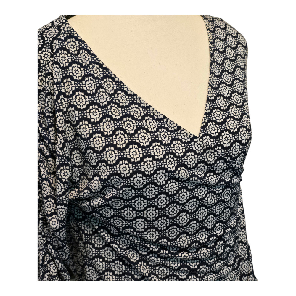 Grayson Top Womens LP Navy White Geometric Print 3/4 Sleeve Ruched 3/4 Sleeve - Picture 6 of 12